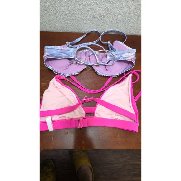 Victorias Secret Women's Set Of 2 Bikini Tops M & 32DDD/F70 Pink & Floral - Picture 3 of 6